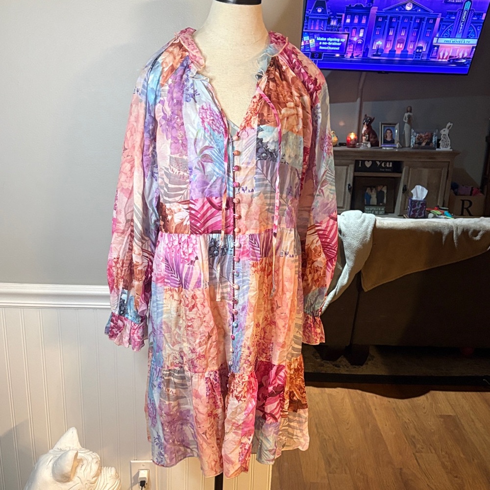 Johnny Wass Multicolor Floral Patchwork Tunic Dress